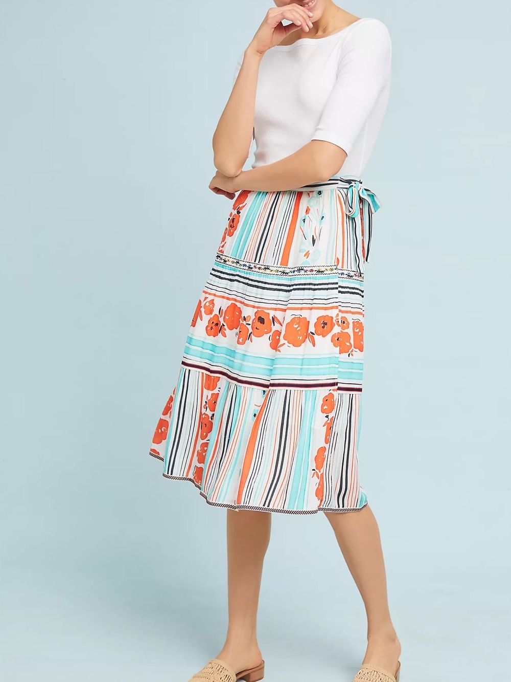 Anthropologie One September Frida Wrap Skirt Floral Striped Size Large Boho Chic